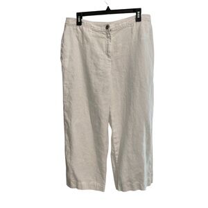 Eileen Fisher Cropped Pants Wide Leg White Organic Linen
